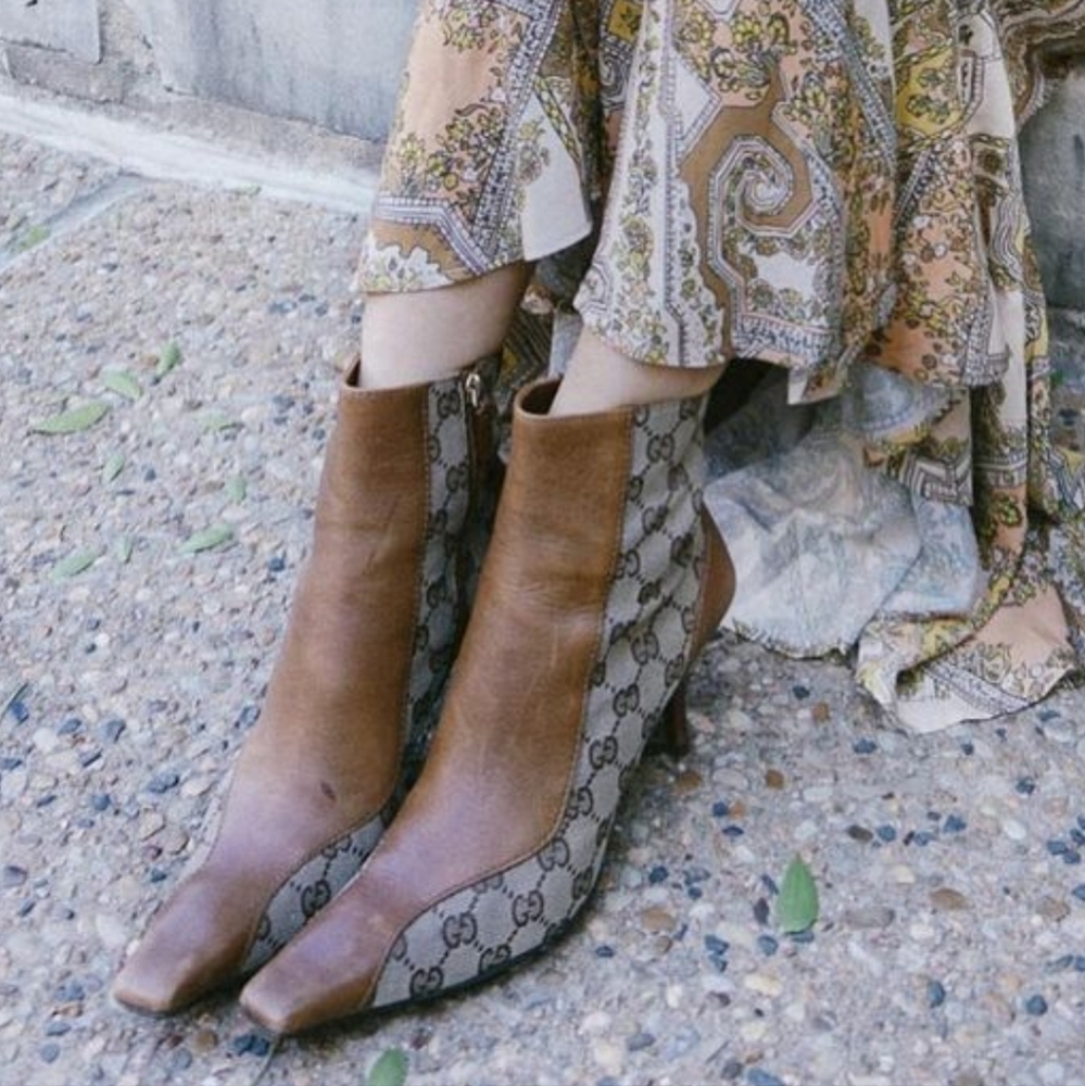 Vintage 90s Gucci GG print leather ankle boots